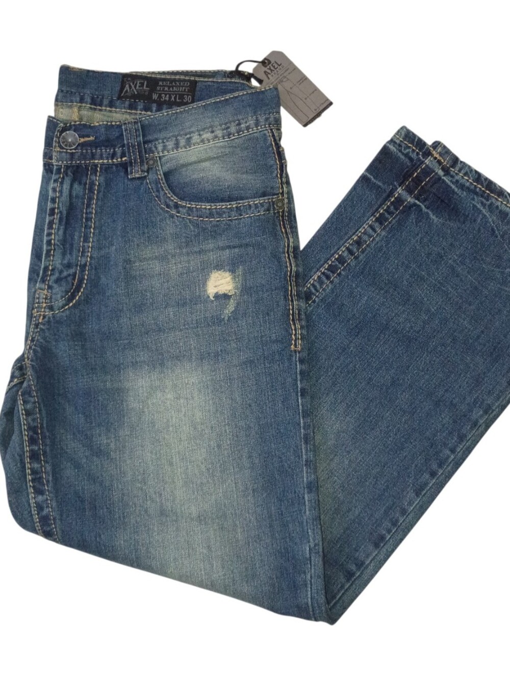 Men's Axel 34W 30L Relaxed Straight Fit Distressed Blue Jeans pants 34x30 New